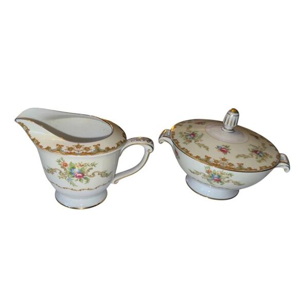 Regal China by Sango Creamer Lid Sugar Set Floral Gold Made in Japan Vintage - Picture 2 of 8